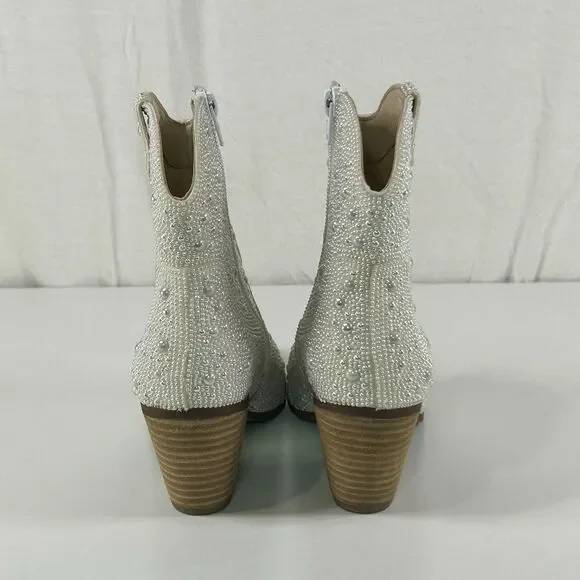 Betsey Johnson Emory Pearl Rhinestone Western Cowboy Boot Bridal Blue Sole 6.5 - Picture 4 of 8